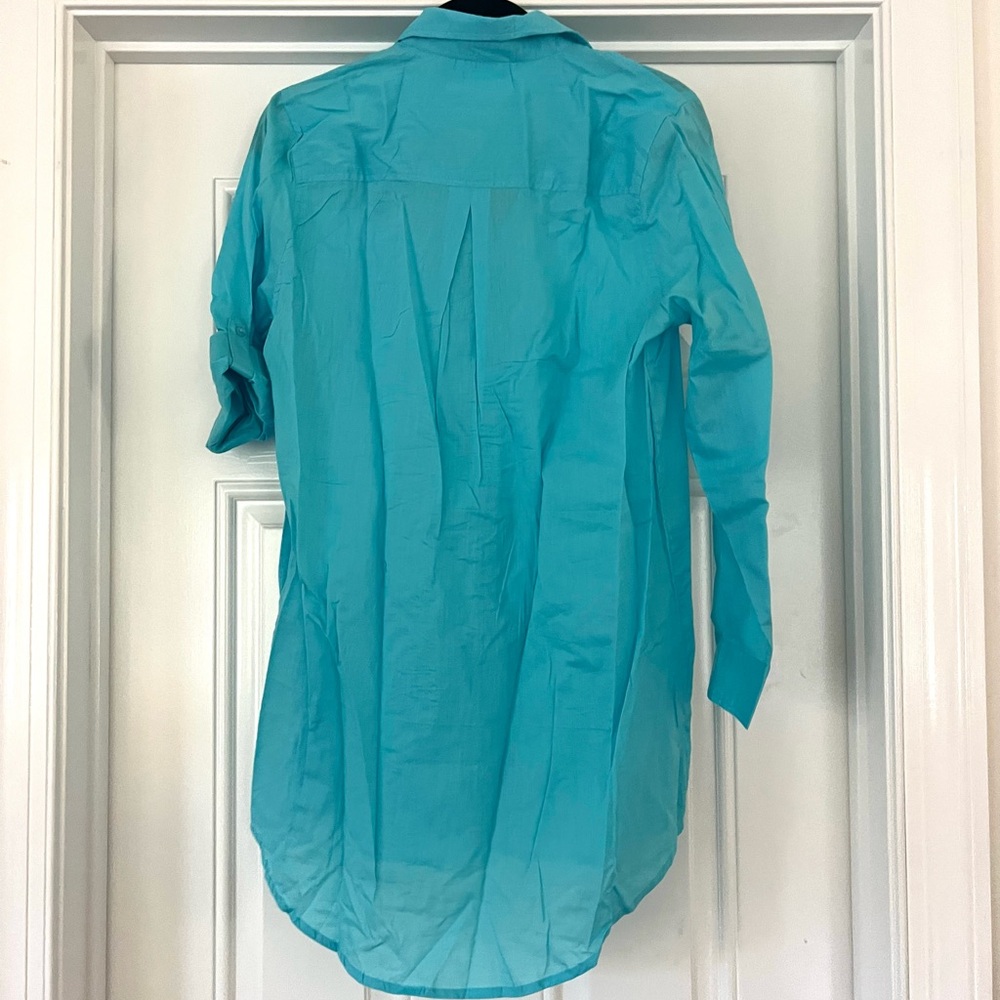 Aqua Button-Up Beach Cover Up - Picture 2 of 3